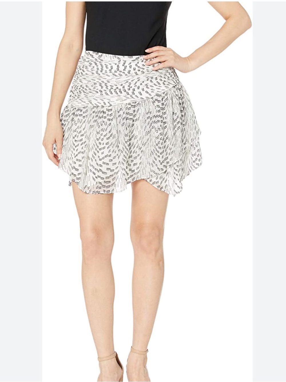 RAMY BROOK Renley Silk Blend Asymmetrical Tiered Metallic Luxury Mini Skirt, 6